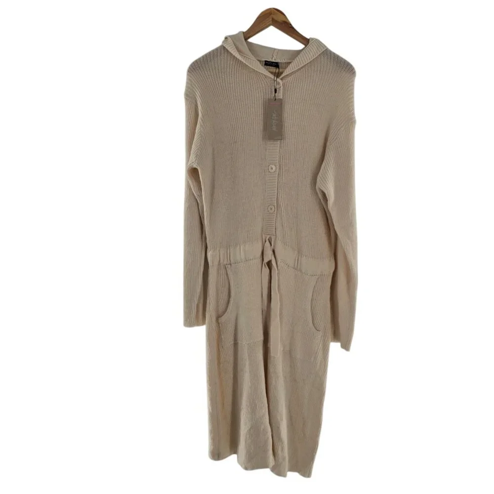 Nasty Gal Womens Recycled Knitted Ribbed Hooded Long Sleeve Rompee Sz Large Sand - Picture 12 of 12